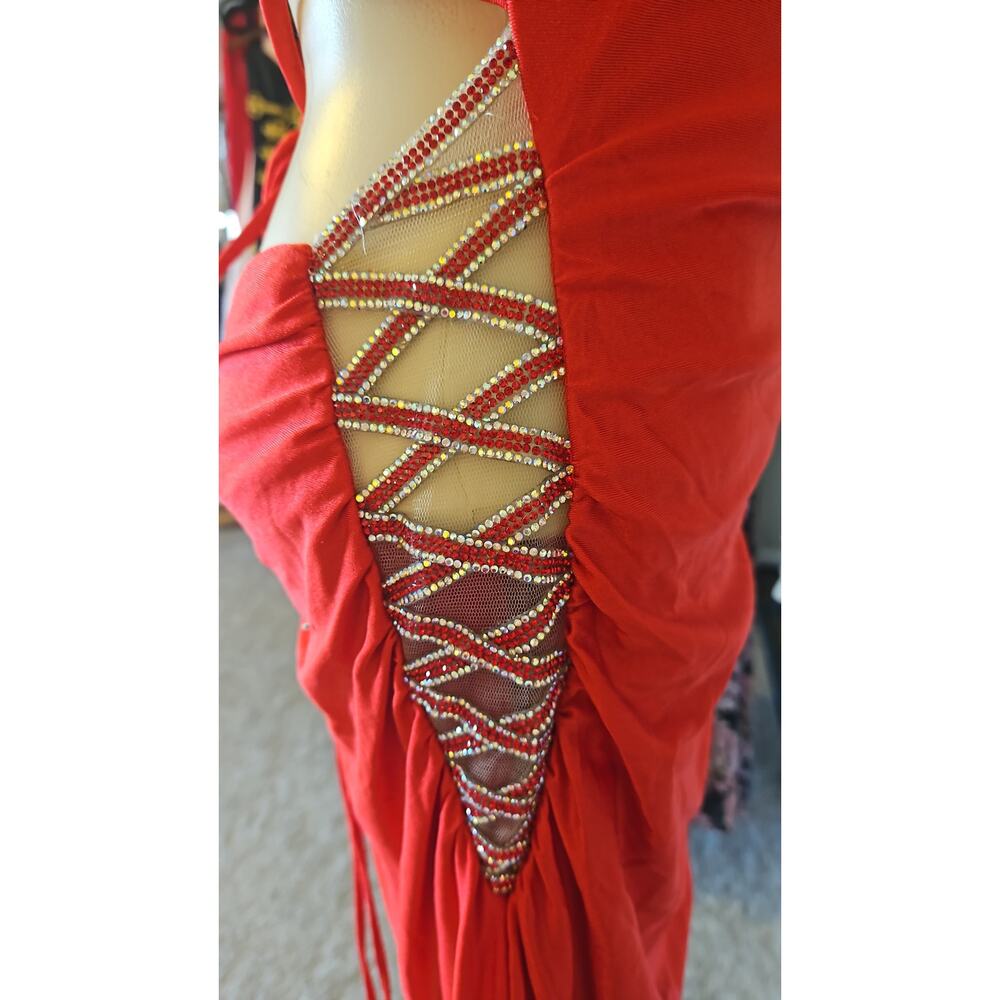 JOVANI - Spaghetti Strap Gown with Side Lace-Up Detail - Picture 5 of 5